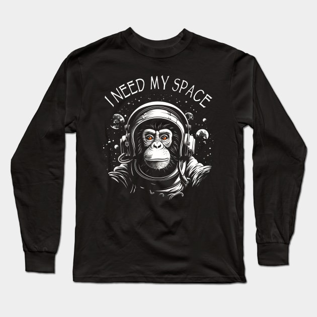 Space Monkey Ape Chimp Astronaut Long Sleeve T-Shirt by Tshirt Samurai